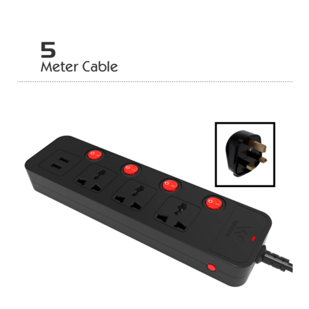 WALTON 2500W BLACK EXTENSION SOCKET 5M CABLE WITH USB