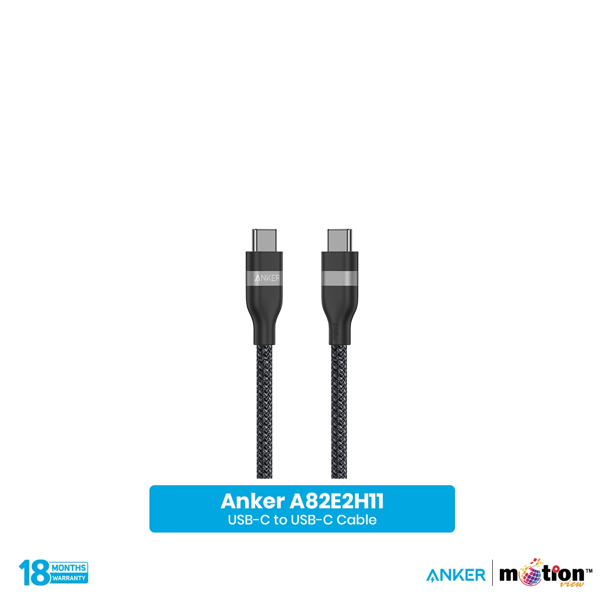 ANKER UPCYCLED BRAIDED USB-C TO USB-C CABLE 3FT | BLACK