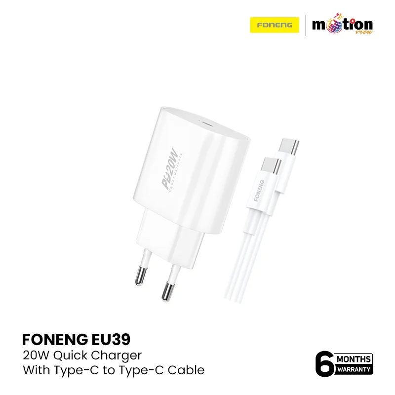 FONENG EU39 PD 20W QUICK CHARGER WITH TYPE-C TO TYPE-C CABLE | WHITE