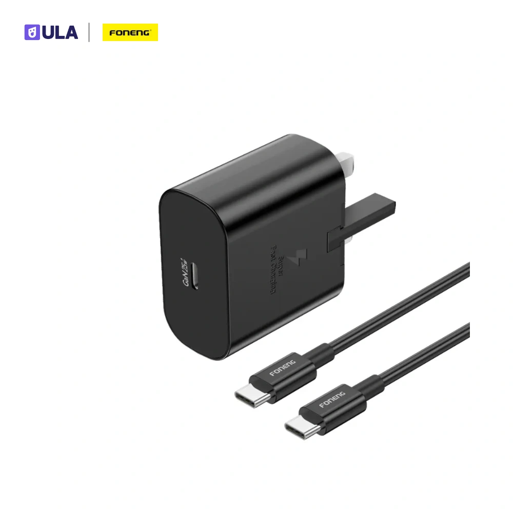 FONENG 25W GAN USB-C WALL CHARGER WITH TYPE-C CABLE (UK32) | BLACK
