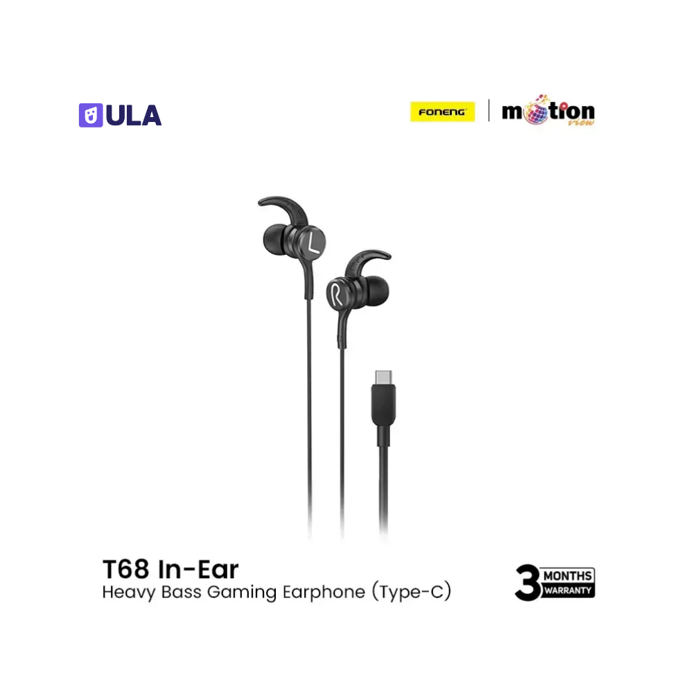 FONENG T68 IN-EAR TYPE-C GAMING WIRED EARPHONE- BLACK