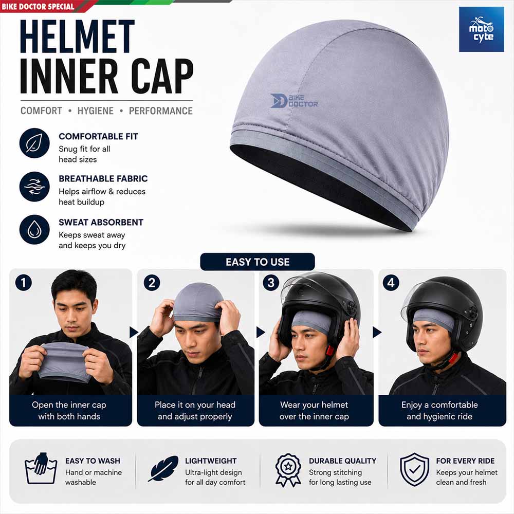 MOTOCARE Breathable Motorcycle Helmet Inner Cap Sweat Absorbing Lightweight Skull Cap for Bikers, Cyclists & Outdoor Sports