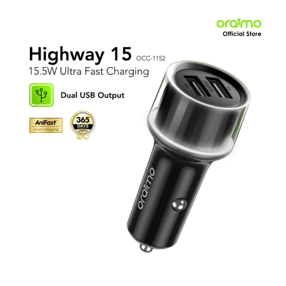 ORAIMO HIGHWAY 15W CAR CHARGER (OCC-1152D) | BLACK