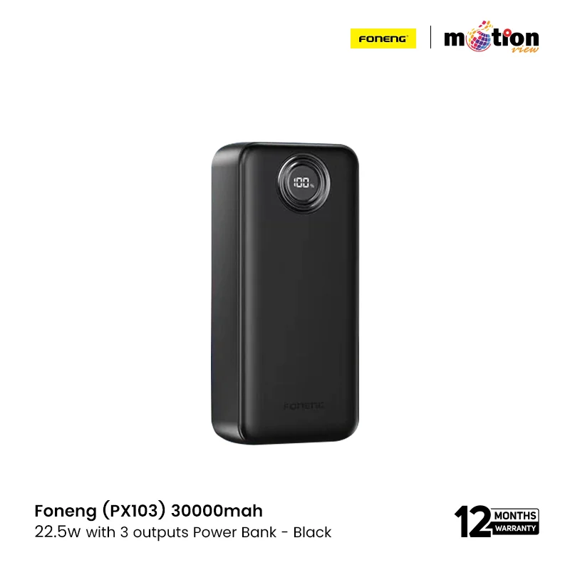 FONENG (PX103) 30000MAH 22.5W WITH 3 OUTPUTS POWER BANK | BLACK