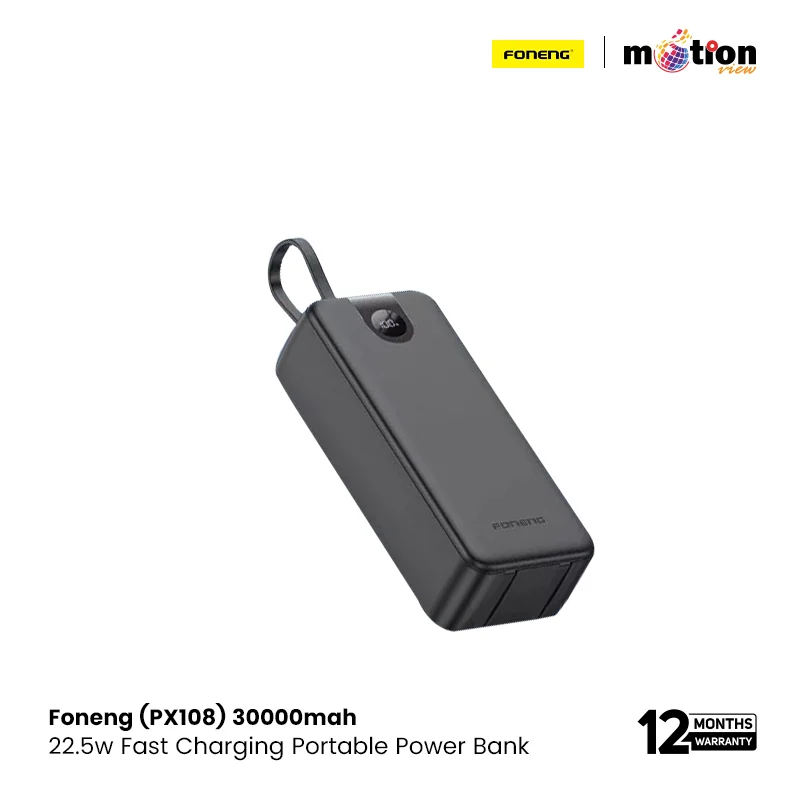 FONENG (PX108) 30000MAH 22.5W PORTABLE POWER BANK WITH BUILT-IN 3 CABLES