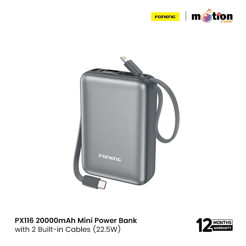 FONENG MINI 22.5W POWER BANK WITH 2 BUILT-IN CABLES | PX116