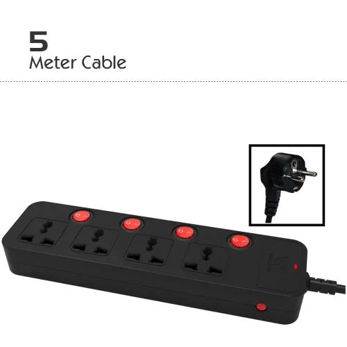 WALTON 2000W BLACK EXTENSION SOCKET 2 PIN 4 PORTS WITH 5M CABLE | WES2P4H5