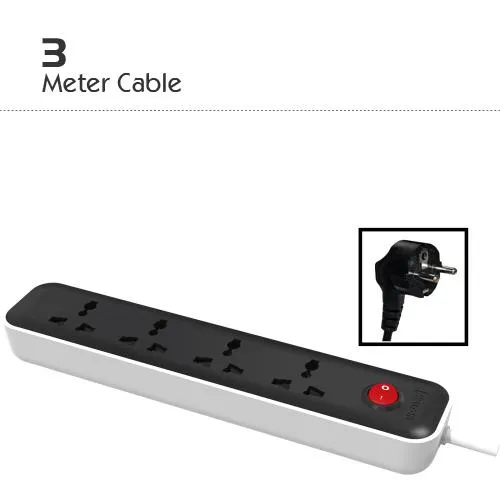 WALTON 2000W B & W EXTENSION SOCKET 2 PIN 4 PORTS WITH 3M CABLE | WES2P4H3M-02