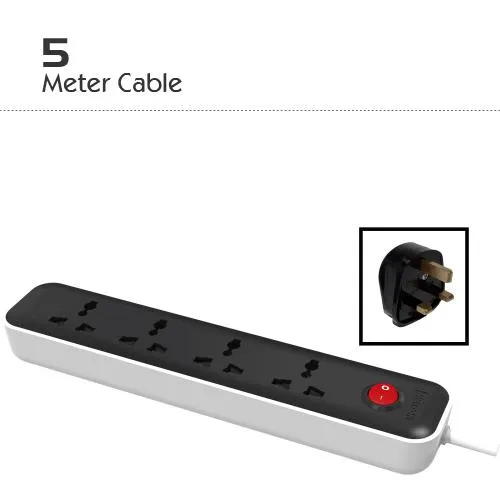 WALTON 2000W B & W EXTENSION SOCKET 3 PIN 4 PORTS WITH 5M CABLE | WES3P4H5M-02