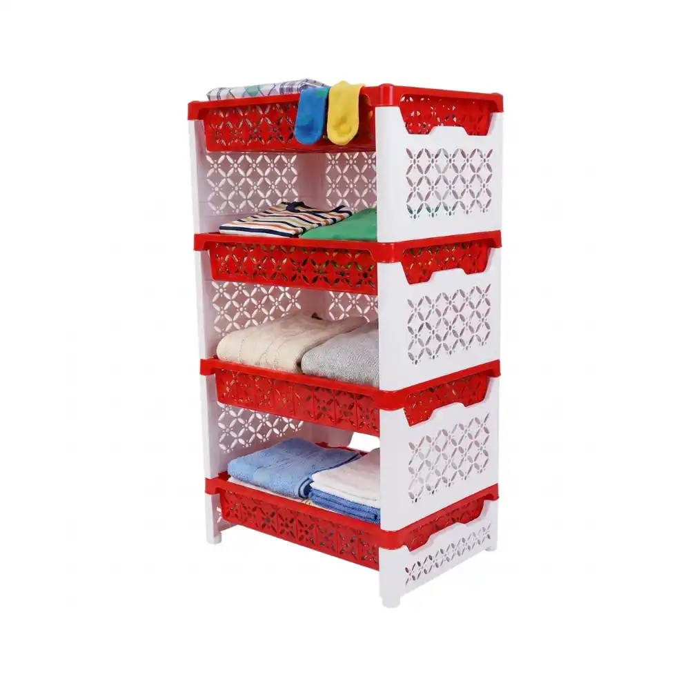 AKIJ PLASTIC FITFAT 4 STEP RACK | WHITE & RED