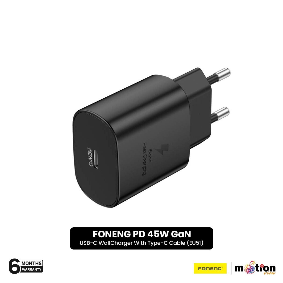 FONENG 45W GAN USB-C WALL CHARGER WITH TYPE-C CABLE (EU62) | BLACK